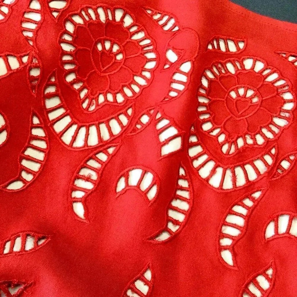 Alice + Olivia Womens Medium Morgana Tunic Dress Red Embroidered Cut Out Lined - Picture 6 of 10